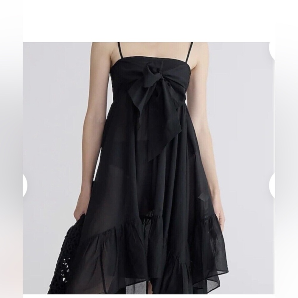 J Crew Cotton voile bow-front beach Midi dress Crisp Black Sheer Coquette